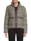 Karl Lagerfeld Women's Patch Pocket Tweed Puffer Jacket In Gray