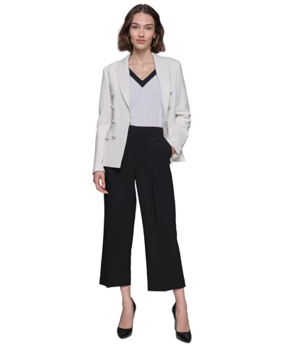 Karl Lagerfeld Women's Peak-lapel Faux-double-breasted Jacket In Soft White