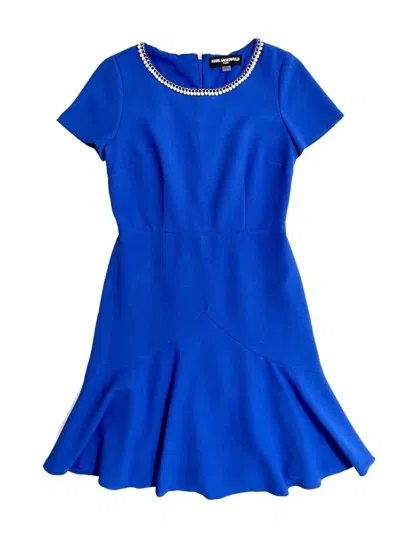 Karl Lagerfeld Women's Pearl Collar Fit & Flare Dress In Blue
