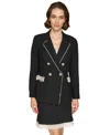 Karl Lagerfeld Womens Embellished Cotton Double-breasted Blazer In Black