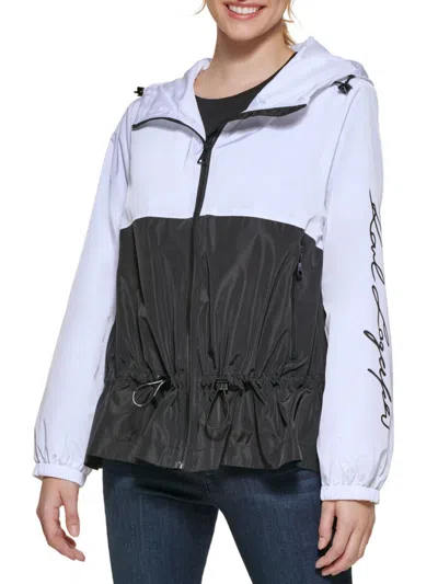Karl Lagerfeld Women's Peplum Hooded Windbreaker In Black