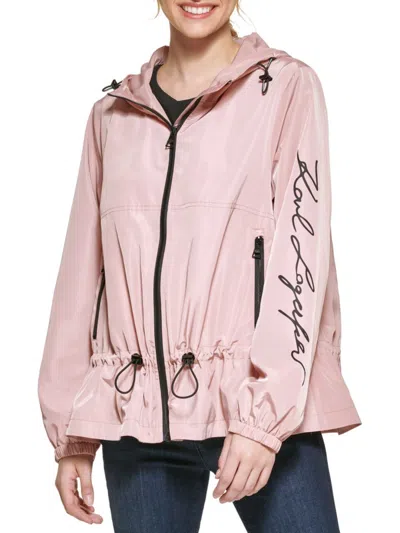 Karl Lagerfeld Women's Peplum Hooded Windbreaker In Pink