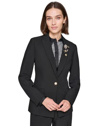 Karl Lagerfeld Women's Pin-detail One-button Blazer In Black