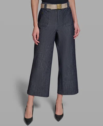 Karl Lagerfeld Womens Pinstripe Mid Rise Belted Crop Pants In Multi