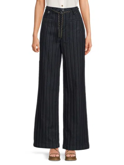 Karl Lagerfeld Women's Pinstripe Wide-leg Jeans In Blue