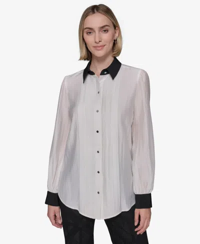Karl Lagerfeld Women's Pintucked Blouse In Soft White
