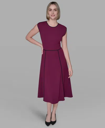 Karl Lagerfeld Women's Piped-trim Fit And Flare Dress In Green
