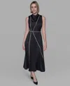 Karl Lagerfeld Women's Piped-trim Fit And Flare Dress In Multi