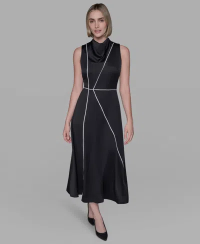 Karl Lagerfeld Women's Piped-trim Fit And Flare Dress In Multi