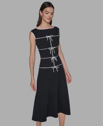 Karl Lagerfeld Women's Piping Detail Boat Neck Midi Dress In Black