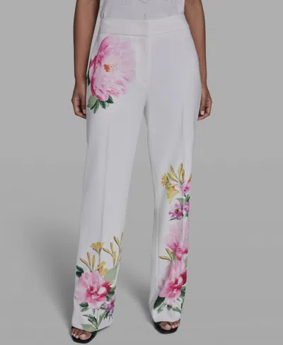Karl Lagerfeld Paris Placed Floral Straight Leg Pants In White