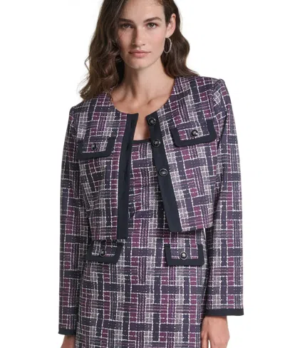 Karl Lagerfeld Women's Plaid Cropped Ponte Jacket In Purple