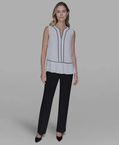 Karl Lagerfeld Women's Pleated Detail Sleeveless Top In White