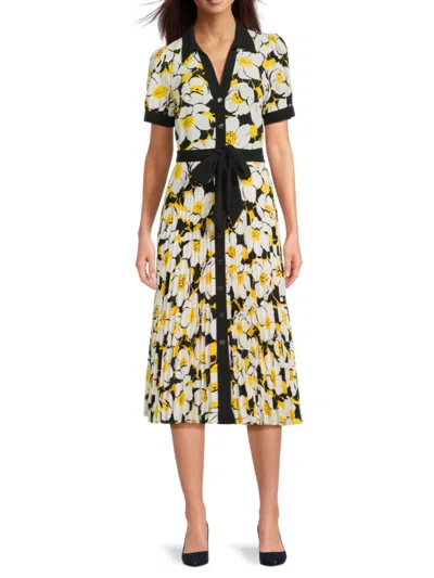 Karl Lagerfeld Women's Pleated Floral Shirtdress In Daffodil Cream Multi