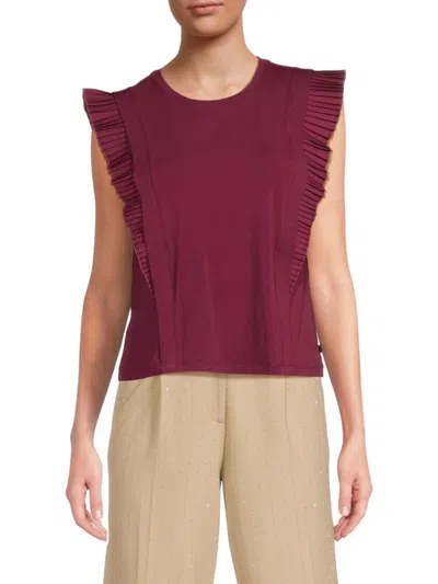 Karl Lagerfeld Women's Pleated Flutter-sleeve Cotton-blend Top In Burgundy