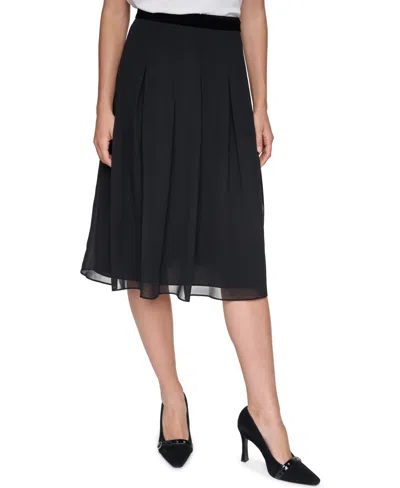 Karl Lagerfeld Women's Pleated High-waisted Midi Skirt In Black