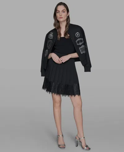 Karl Lagerfeld Women's Pleated Lace-trim Mini Skirt In Black