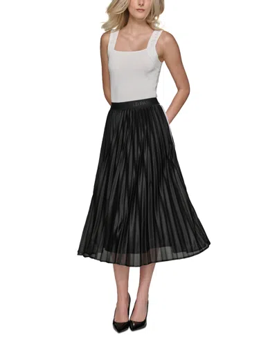 Karl Lagerfeld Women's Pleated Logo Midi Mesh Skirt In Black