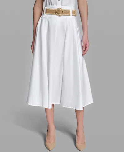 Karl Lagerfeld Women's Pleated Long Midi Skirt In White