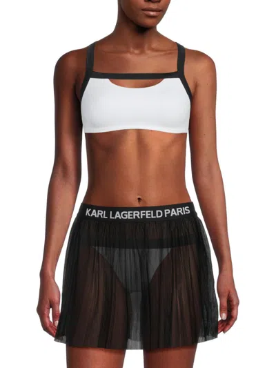 Karl Lagerfeld Women's Pleated Mesh Cover Up Skirt In Black White