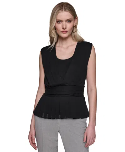 Karl Lagerfeld Women's Pleated Peplum Sleeveless Top In Black