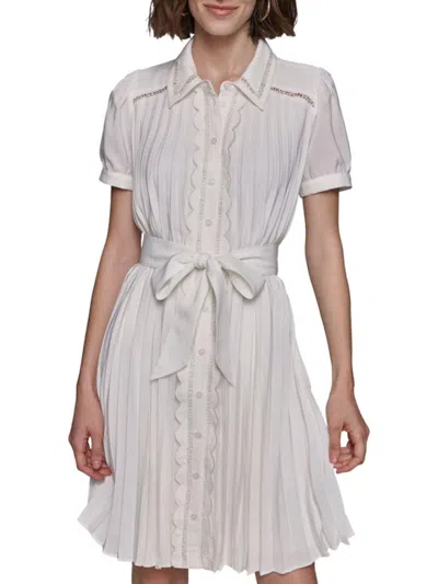 Karl Lagerfeld Women's Pleated Short-sleeve Button-front Minidress