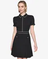 Karl Lagerfeld Women's Tipped Mini A-line Dress In Blk,sft Wt