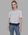 Karl Lagerfeld Women's Pleated Trim Hem Blouse In White