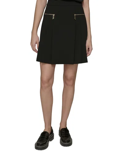 Karl Lagerfeld Women's Pleated Zip-pocket Mini Skirt In Black