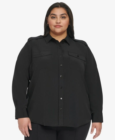 Karl Lagerfeld Women's Plus Size Utility Shirt, First@macy's In Black