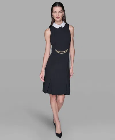 Karl Lagerfeld Women's Point Collar Sleeveless Dress In Black