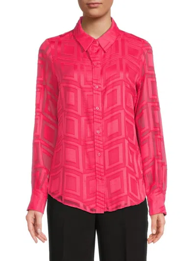 Karl Lagerfeld Women's Point Collar Textured Shirt In Teaberry