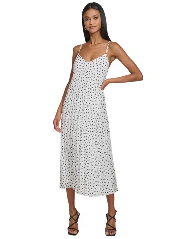 Karl Lagerfeld Women's Polka-dot Pleated A-line Dress In Sft Wt,blk