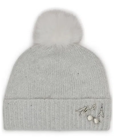 Karl Lagerfeld Women's Pom Pom Detail Beanie In Gray