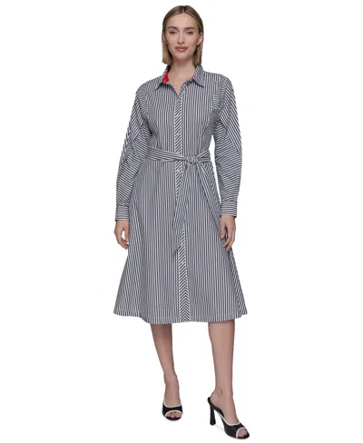 Karl Lagerfeld Women's Poplin Striped Shirtdress In Black  Soft White