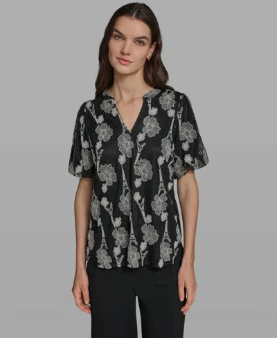 Karl Lagerfeld Women's Popover Paris Lace Short-sleeve Top In Multi