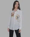Karl Lagerfeld Women's Portrait Button Down Top In White
