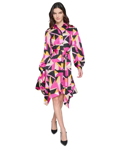 Karl Lagerfeld Womens Handkerchief Hem Polyester Shift Dress In French Fuschia Multi