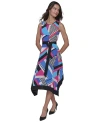 Karl Lagerfeld Women's Printed Asymmetric Midi Dress In Soft White Azure Blue Combo