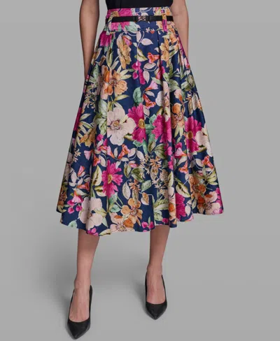 Karl Lagerfeld Women's Printed Belted Midi Skirt In Black