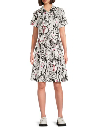 Karl Lagerfeld Women's Printed Belted Shirt Dress