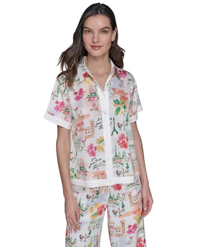 Karl Lagerfeld Women's Printed Camp Shirt