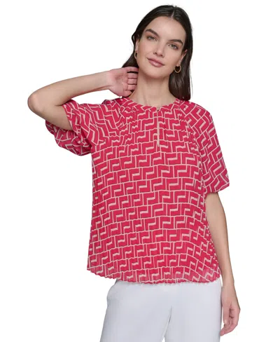 Karl Lagerfeld Women's Printed Chiffon Pleated Top In Teaberry