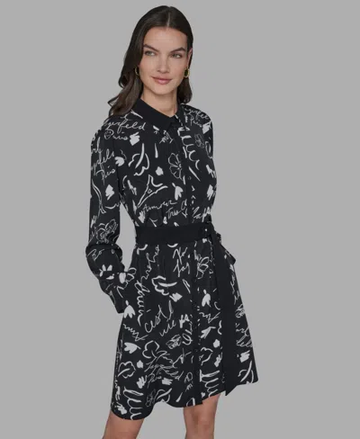 Karl Lagerfeld Women's Printed Collared Shirt Dress In Black