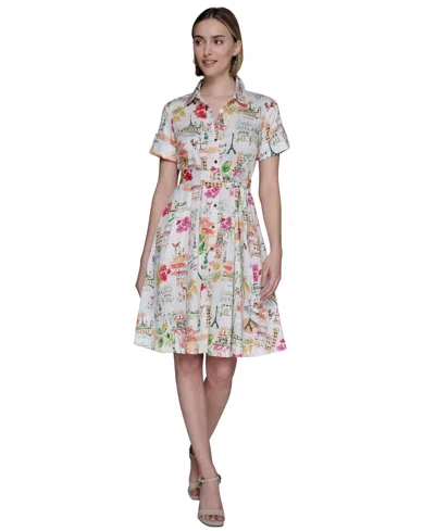 Karl Lagerfeld Women's Printed Cotton A-line Shirtdress