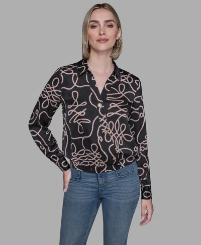 Karl Lagerfeld Women's Printed Crossover Blouse In Black