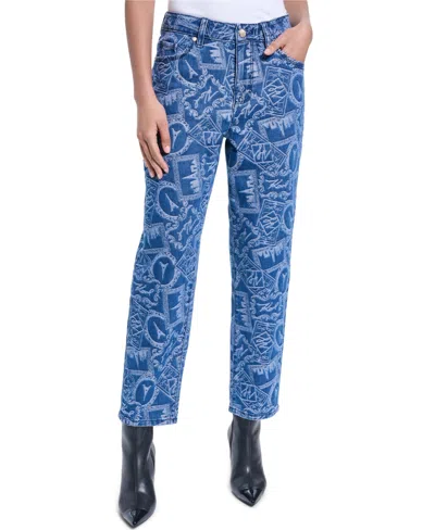 Karl Lagerfeld Women's Printed Denim Pants In Medium Indigo