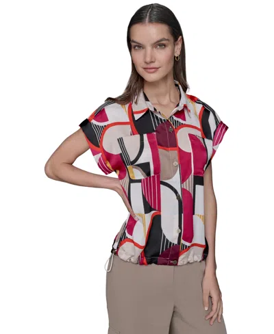 Karl Lagerfeld Women's Printed Elastic-hem Shirt