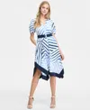 Karl Lagerfeld Women's Printed Handkerchief-hem Shirtdress In Blue