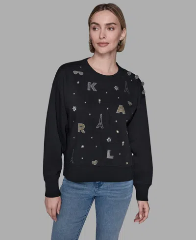 Karl Lagerfeld Women's Printed Long-sleeve Sweatshirt In Black